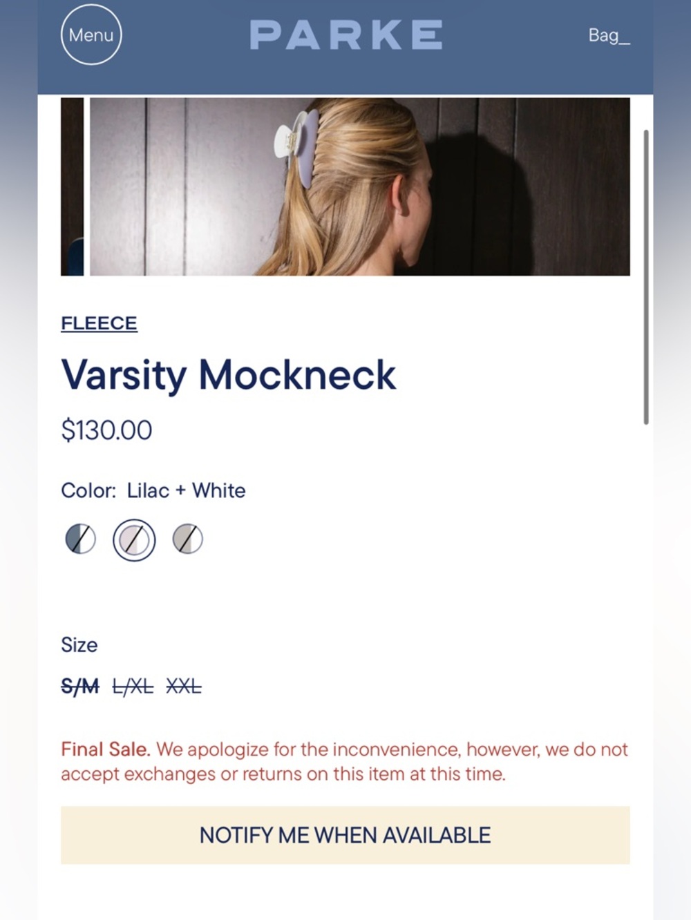 FINAL SALE PARKE SOLD OUT Varsity Mockneck Lilac + White - Picture 6 of 10